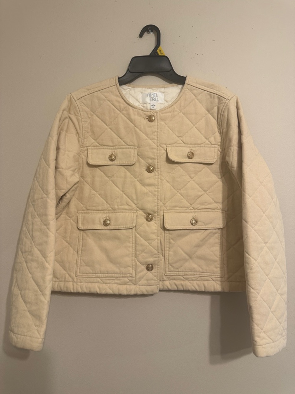 Time and Tru Quilted Button-Front Jacket - Cream